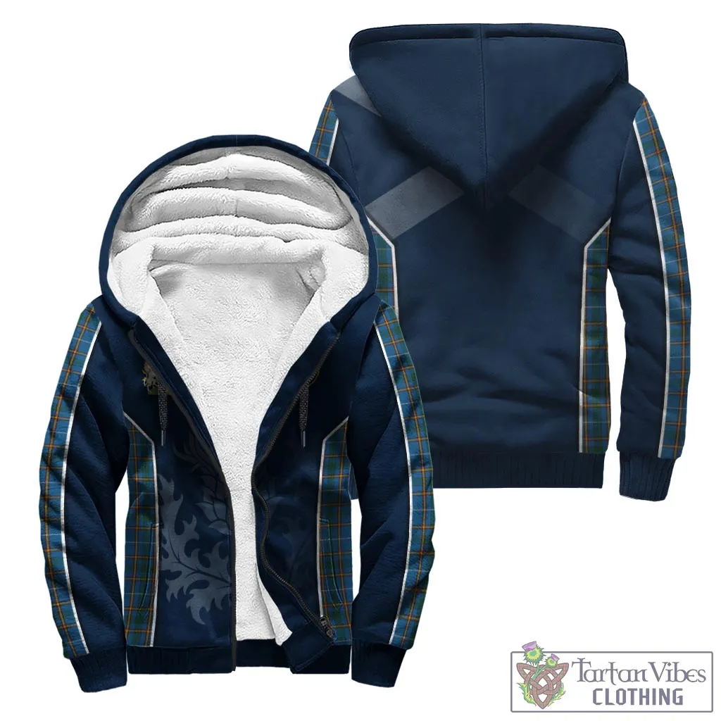 Bain Tartan Sherpa Hoodie with Family Crest and Scottish Thistle Vibes Sport Style