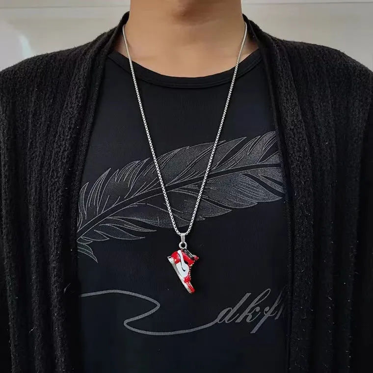 Basketball Shoe Silver Blue Red Enamel Stainless Steel Pendant Chain For Men