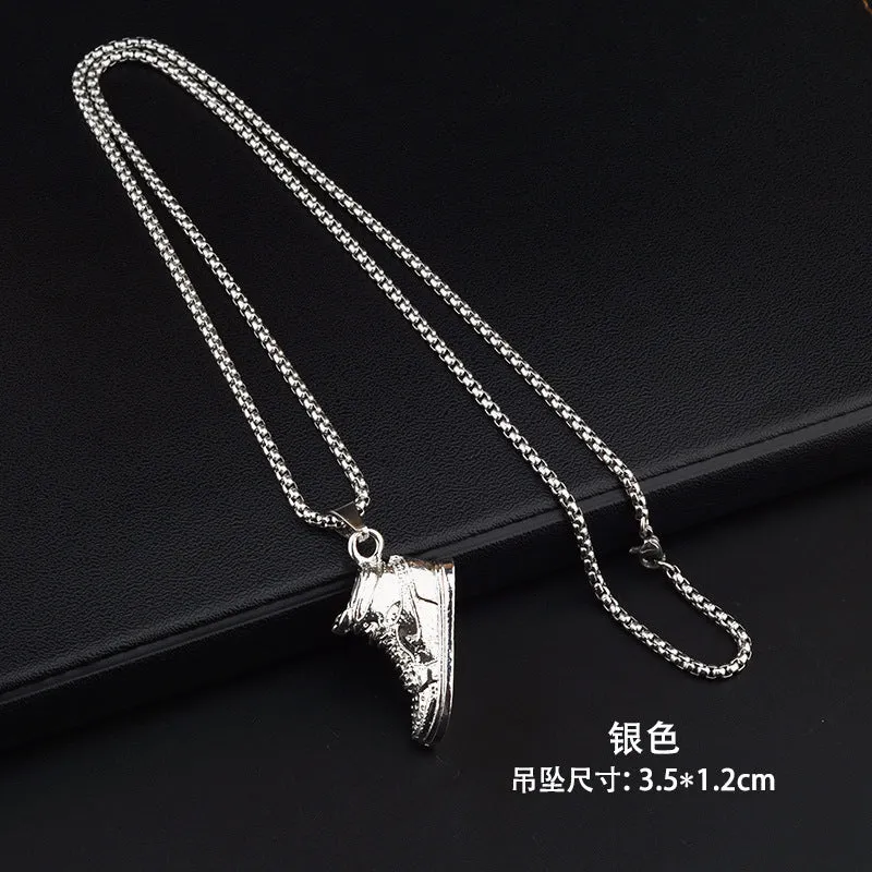 Basketball Shoe Silver Blue Red Enamel Stainless Steel Pendant Chain For Men