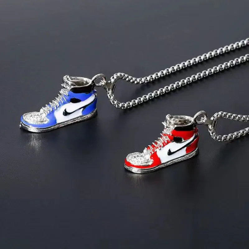 Basketball Shoe Silver Blue Red Enamel Stainless Steel Pendant Chain For Men