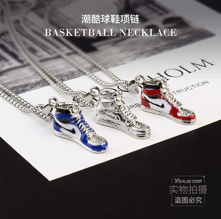 Basketball Shoe Silver Blue Red Enamel Stainless Steel Pendant Chain For Men