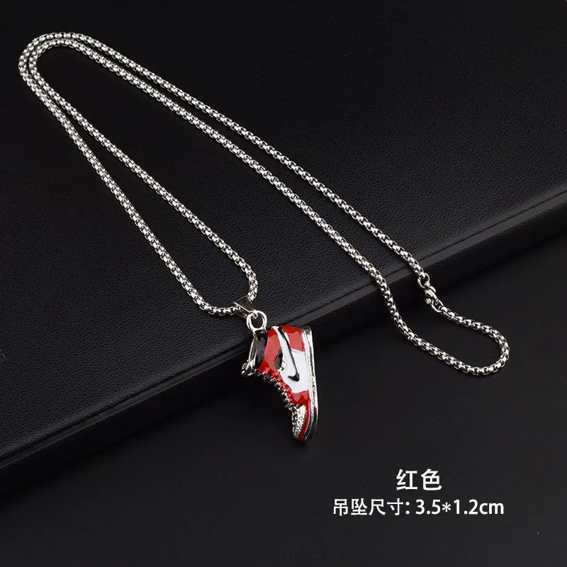 Basketball Shoe Silver Blue Red Enamel Stainless Steel Pendant Chain For Men