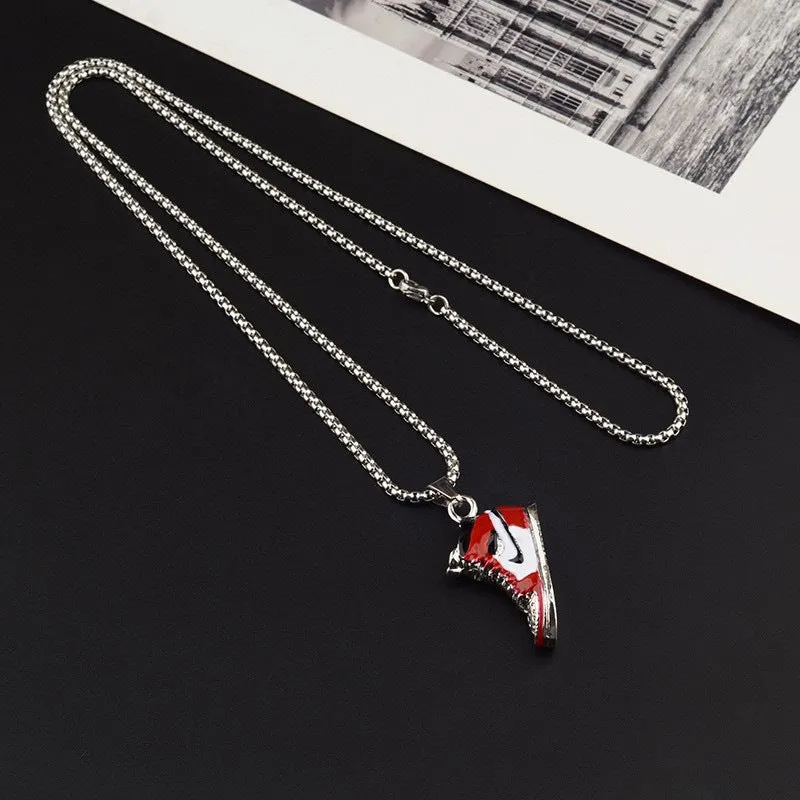 Basketball Shoe Silver Blue Red Enamel Stainless Steel Pendant Chain For Men