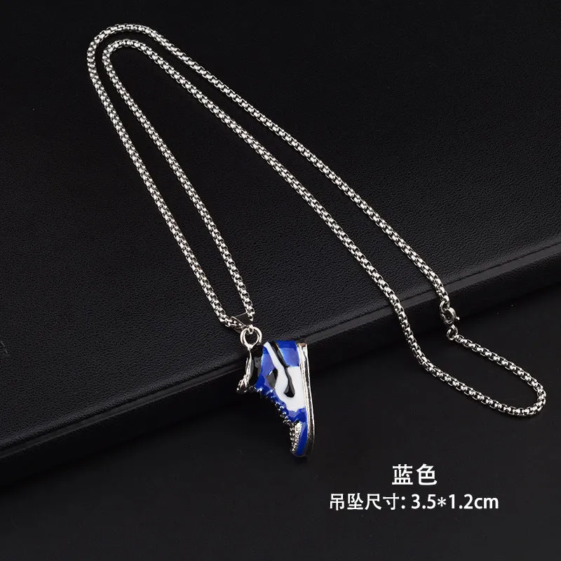 Basketball Shoe Silver Blue Red Enamel Stainless Steel Pendant Chain For Men
