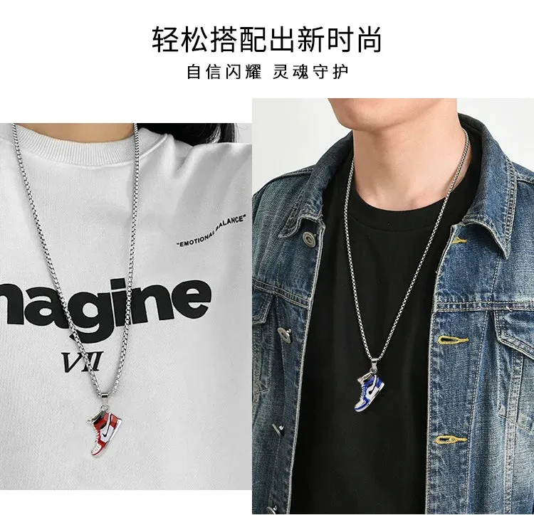 Basketball Shoe Silver Blue Red Enamel Stainless Steel Pendant Chain For Men
