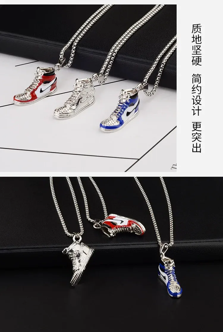 Basketball Shoe Silver Blue Red Enamel Stainless Steel Pendant Chain For Men