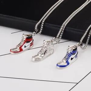 Basketball Shoe Silver Blue Red Enamel Stainless Steel Pendant Chain For Men