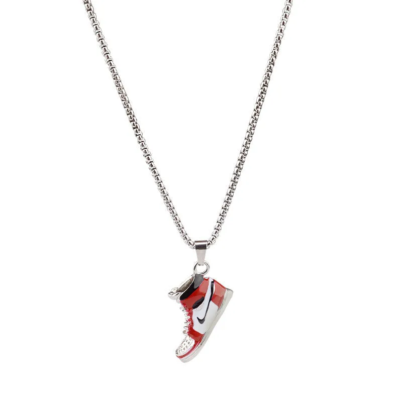 Basketball Shoe Silver Blue Red Enamel Stainless Steel Pendant Chain For Men
