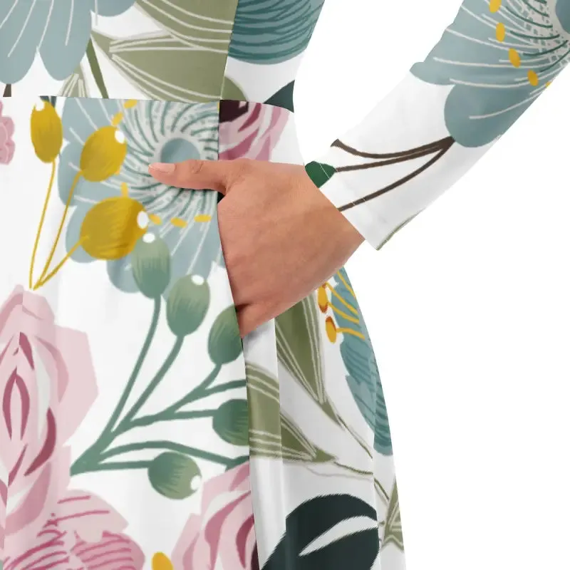 Bright Floral Long Sleeve Midi Dress for Spring