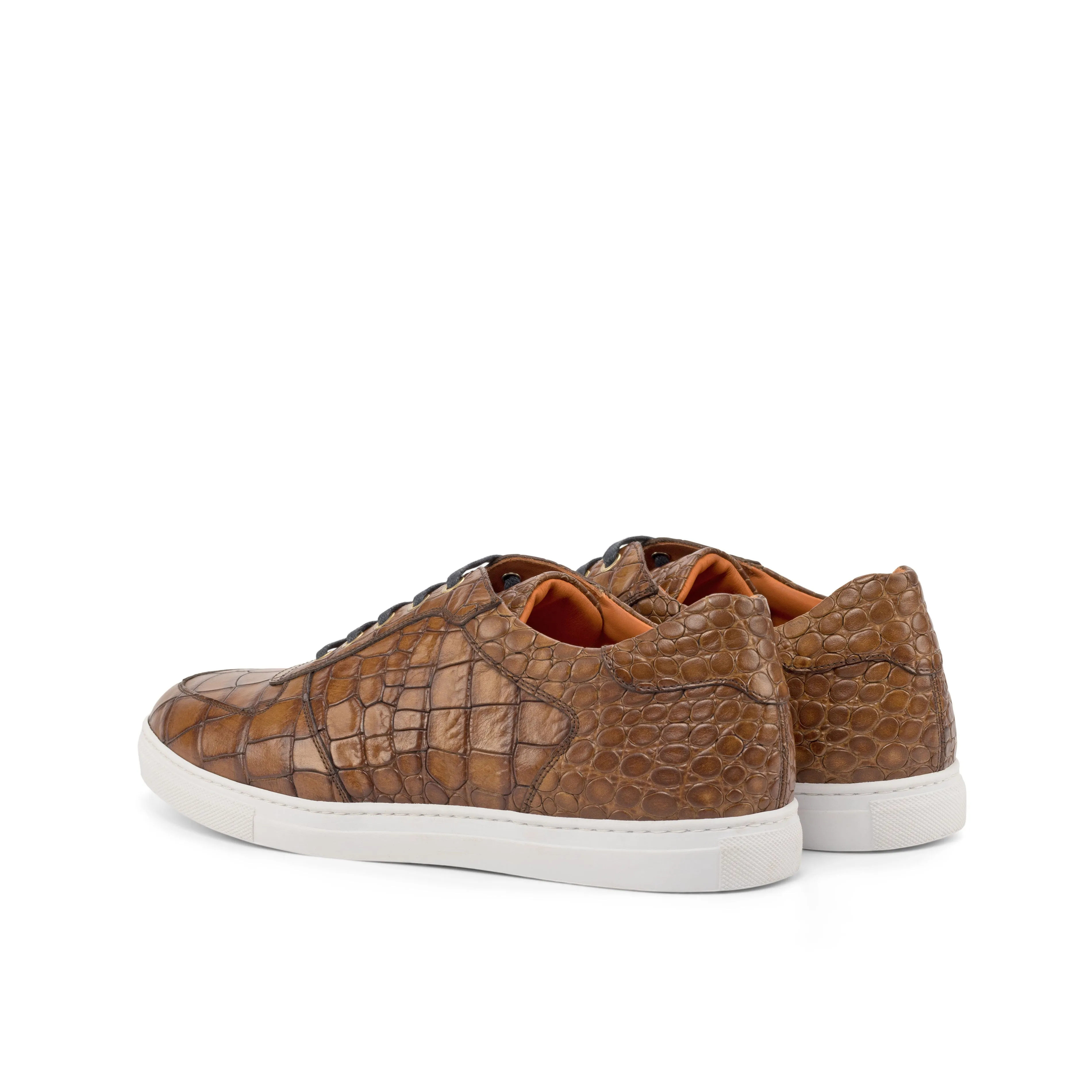 Brown Croco Leather Low-Top Sneakers