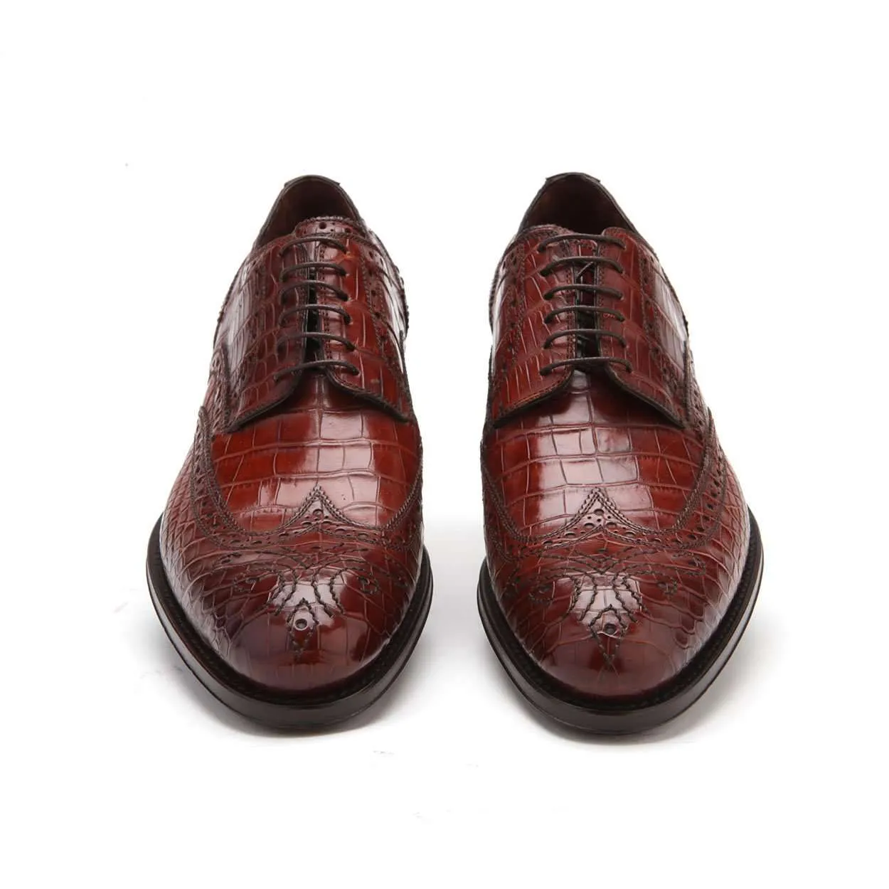 Caporicci 3318 Men's Luxury Italian Designer Shoes Alligator Sport Rust Brown Oxfords (CAP1116)