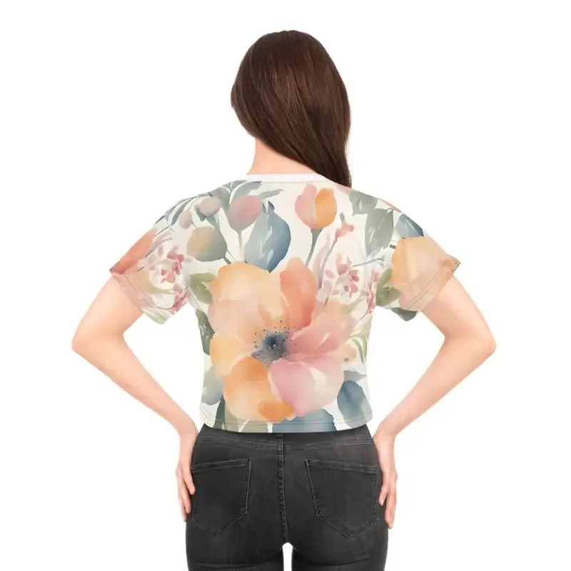 Chic Crop Tee with Soft Color Pastel Flowers