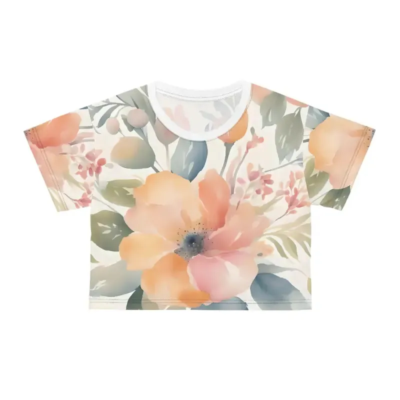 Chic Crop Tee with Soft Color Pastel Flowers
