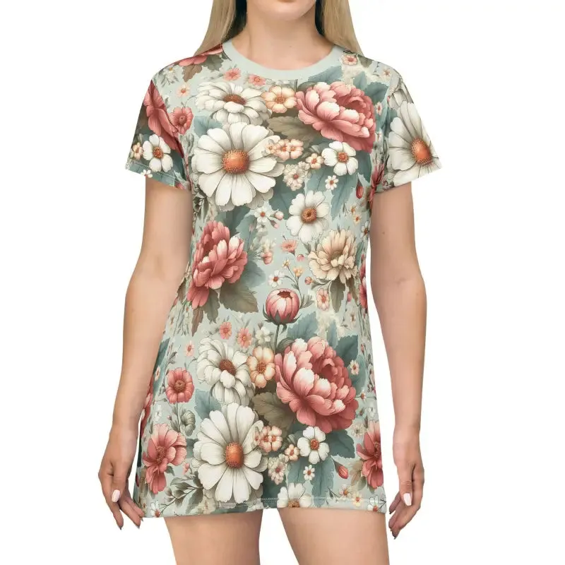 Chic t Shirt Dress with White Flowers