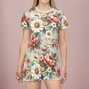 Chic t Shirt Dress with White Flowers