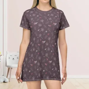 Dazzling Dandelions on Mauve Chic t Shirt Dress