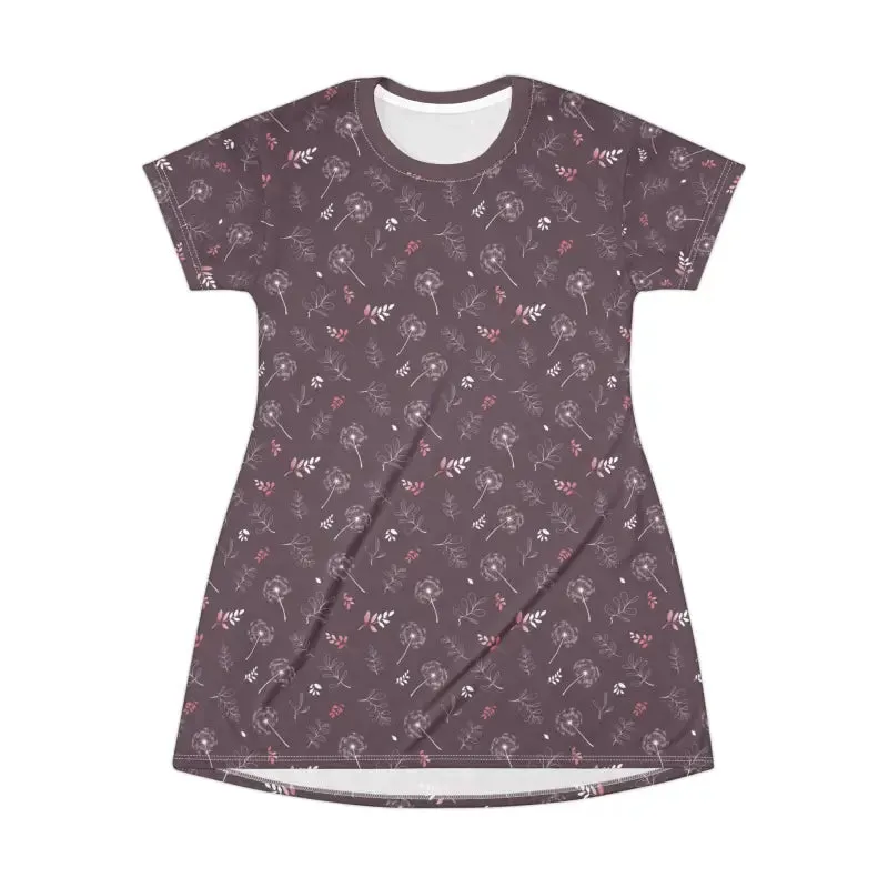 Dazzling Dandelions on Mauve Chic t Shirt Dress