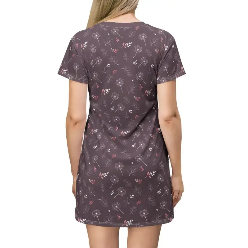 Dazzling Dandelions on Mauve Chic t Shirt Dress