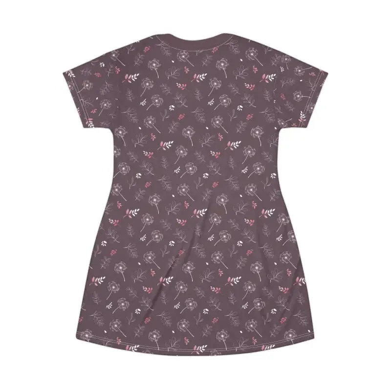 Dazzling Dandelions on Mauve Chic t Shirt Dress