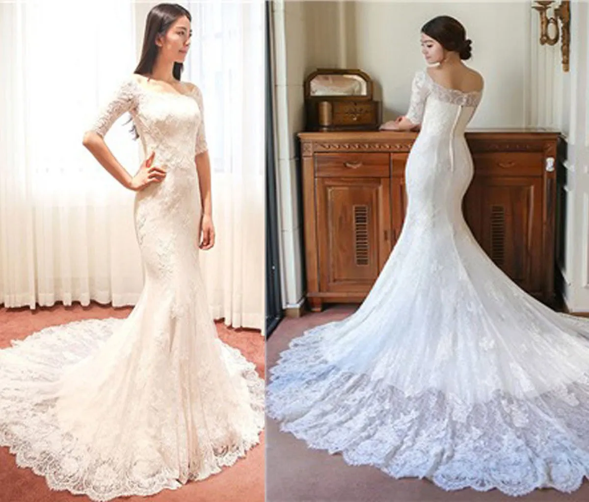 Fabulous Half Sleeve Off Shoulder Popular Mermaid Wedding Dresses,Affordable Bridal Dress,SVD521
