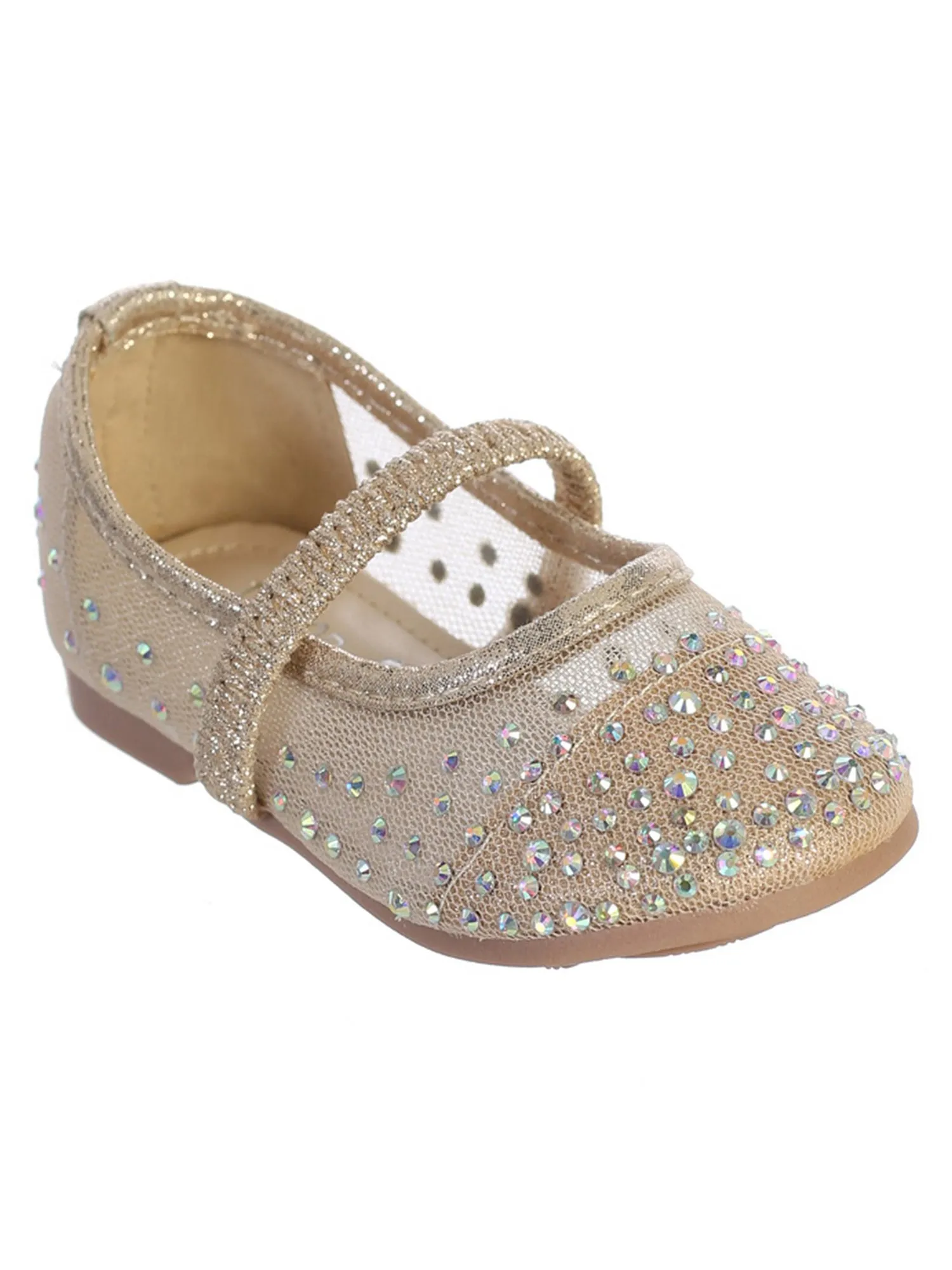 Girls Multi Color Rhinestone Elastic Strap Mesh Ballet Flats 5-8 Toddler
