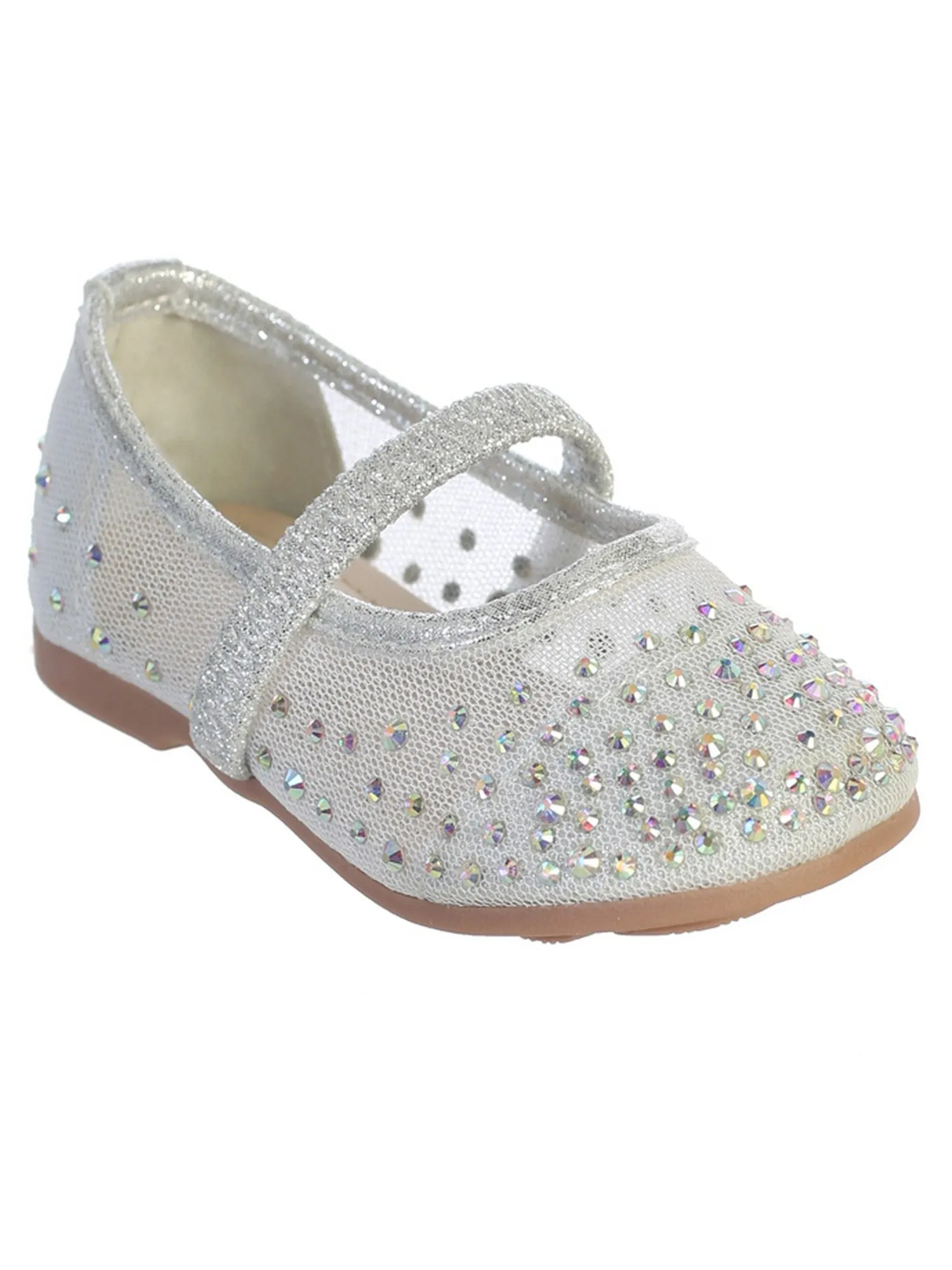 Girls Multi Color Rhinestone Elastic Strap Mesh Ballet Flats 5-8 Toddler