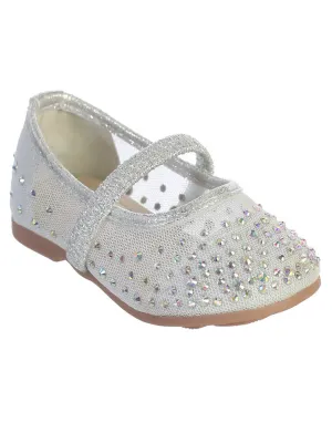 Girls Multi Color Rhinestone Elastic Strap Mesh Ballet Flats 5-8 Toddler