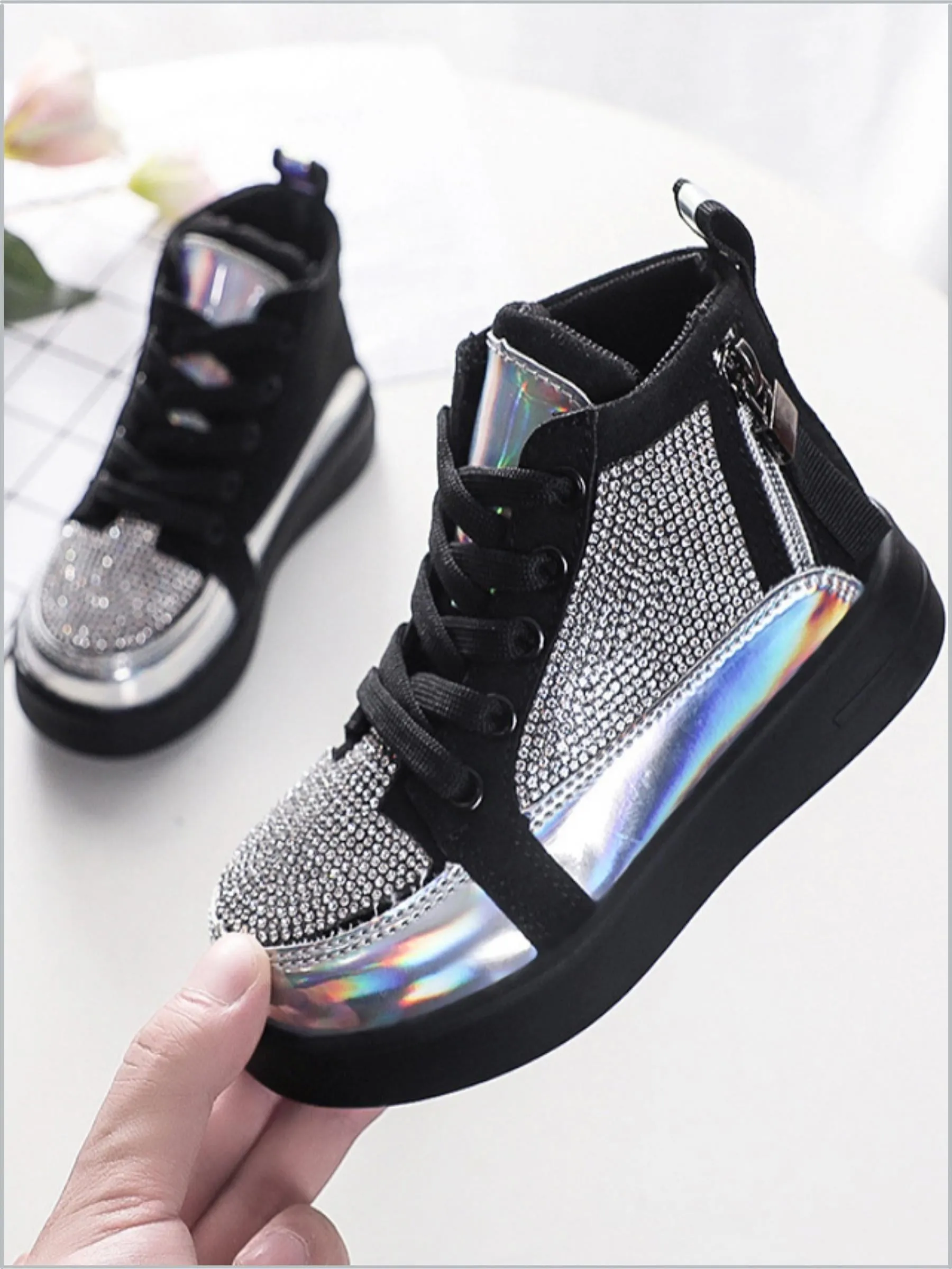 Girls Sneaking Around Rhinestone High Top Sneakers By Liv and Mia
