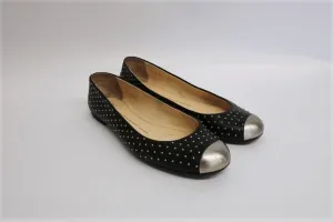 Giuseppe Zanotti Studded Ballet Flats Black Leather Size 38.5 Metal Cap Toe