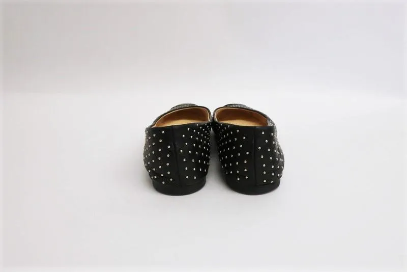 Giuseppe Zanotti Studded Ballet Flats Black Leather Size 38.5 Metal Cap Toe