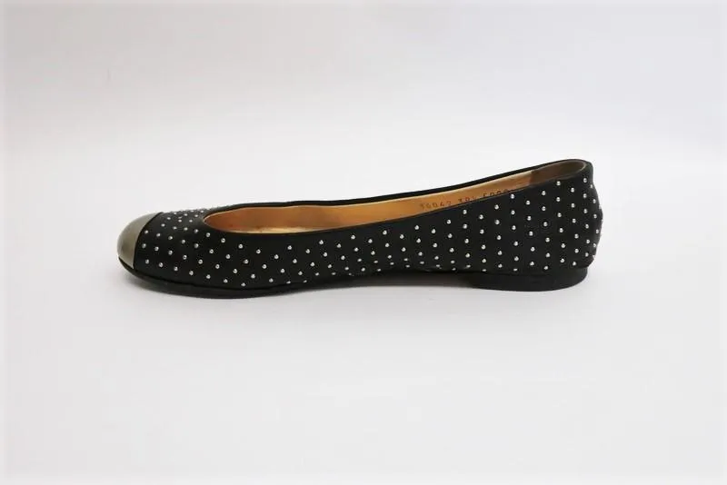 Giuseppe Zanotti Studded Ballet Flats Black Leather Size 38.5 Metal Cap Toe
