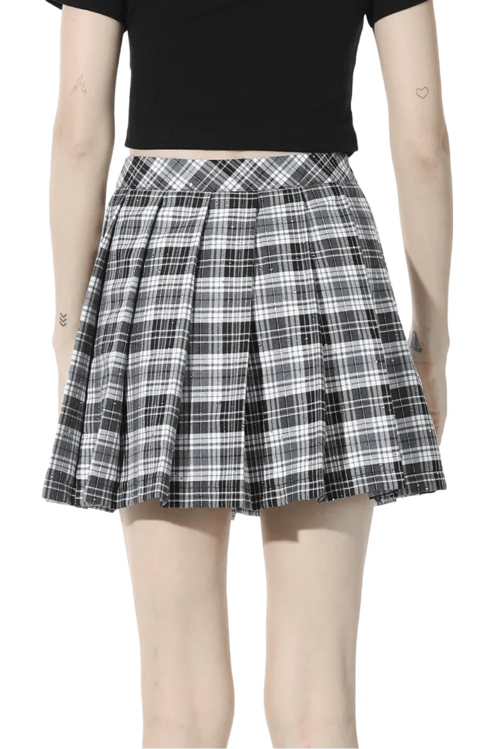 Gothic Mini Skirt with Pleats in Black and White Plaid