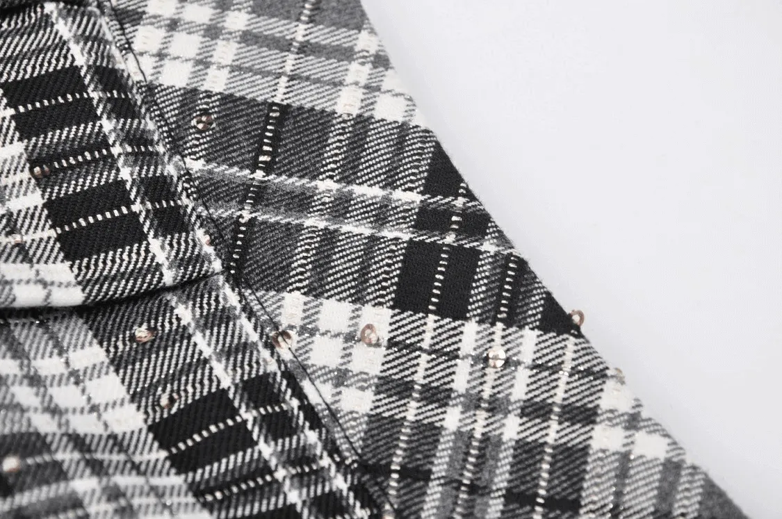 Gothic Mini Skirt with Pleats in Black and White Plaid