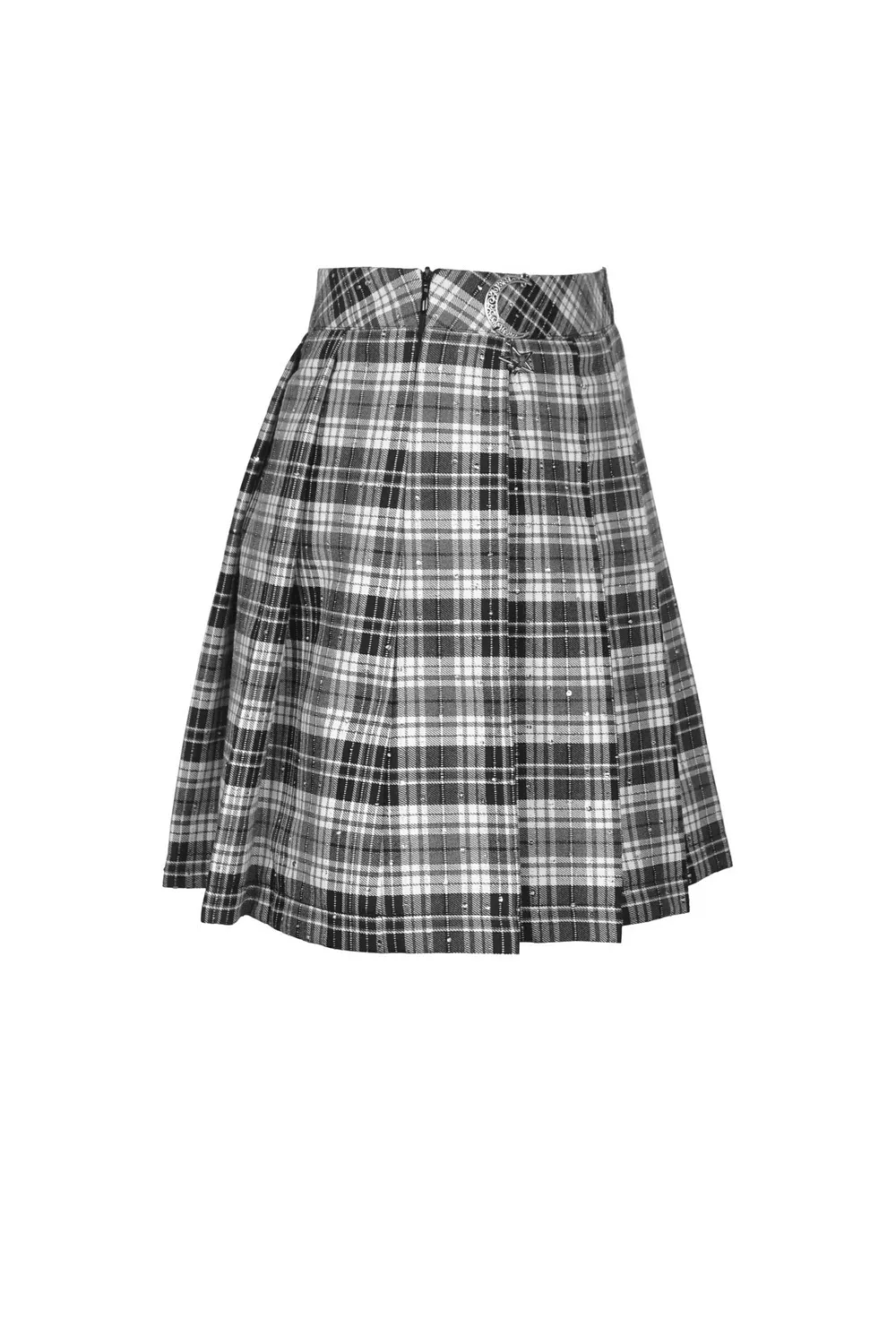 Gothic Mini Skirt with Pleats in Black and White Plaid