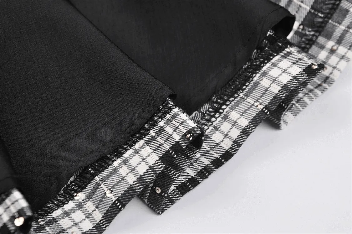 Gothic Mini Skirt with Pleats in Black and White Plaid