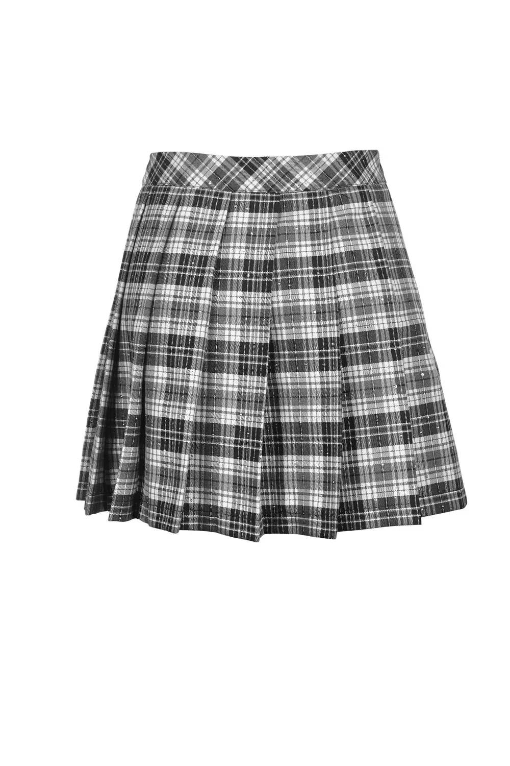 Gothic Mini Skirt with Pleats in Black and White Plaid