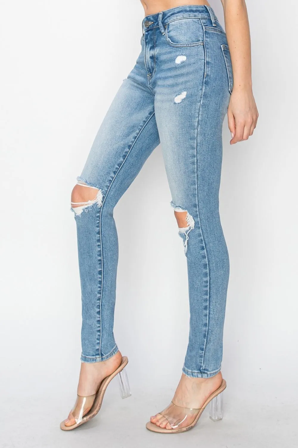 Heather High Rise Distressed Knee Skinny Jeans