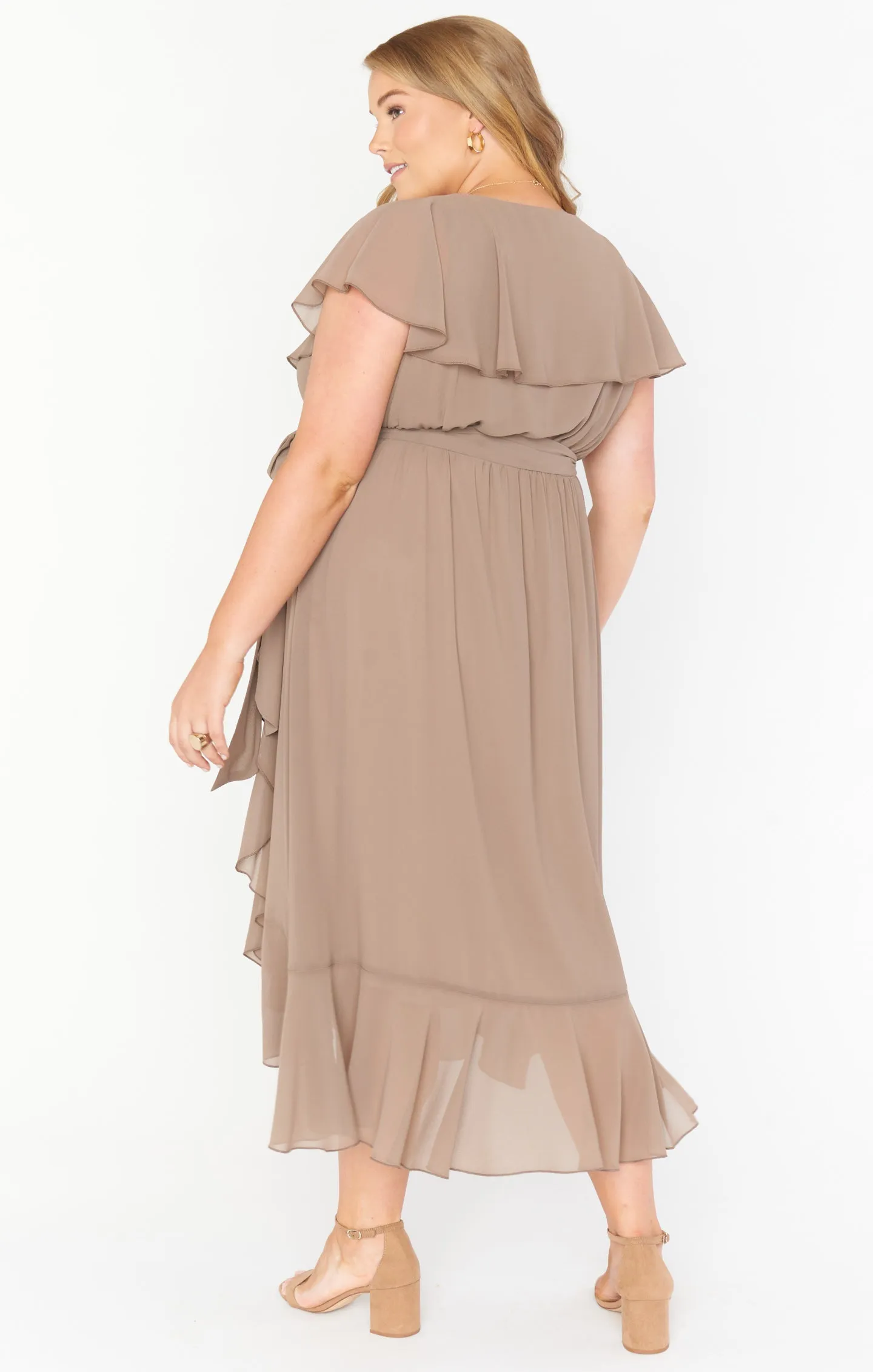 Jess Ruffle Midi Dress ~ Dune Chiffon