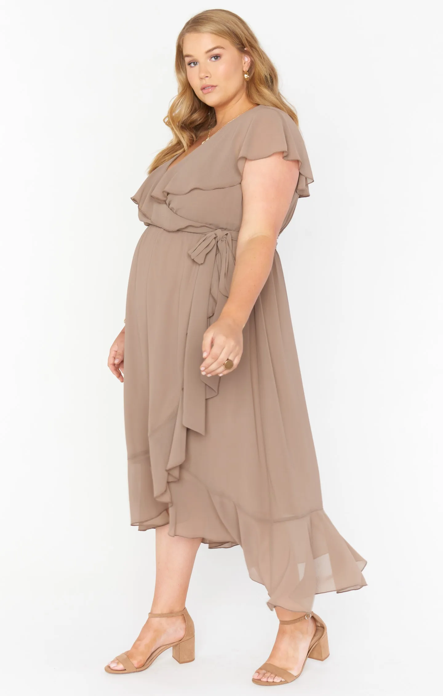 Jess Ruffle Midi Dress ~ Dune Chiffon