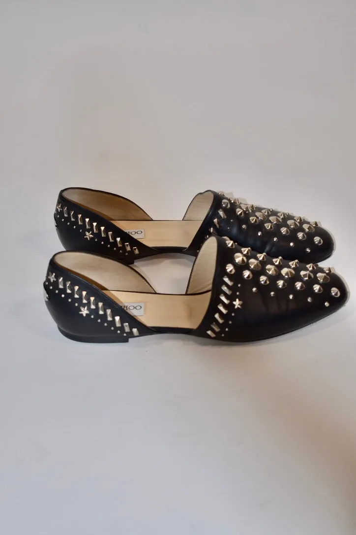 Jimmy Choo D'Orsay Studded Leather Flats (Size 39.5)