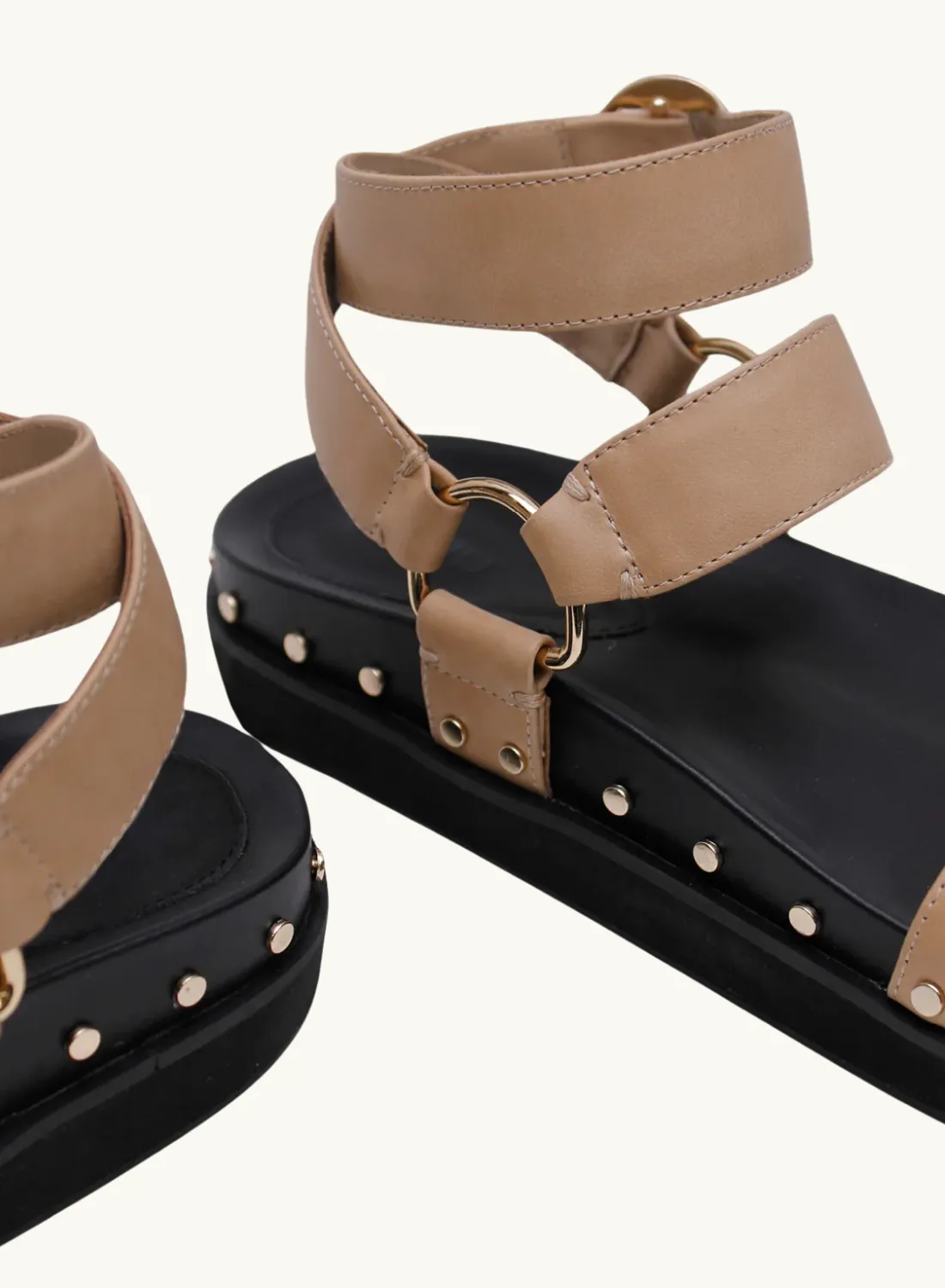 La Tribe Studded Sandal in Beige