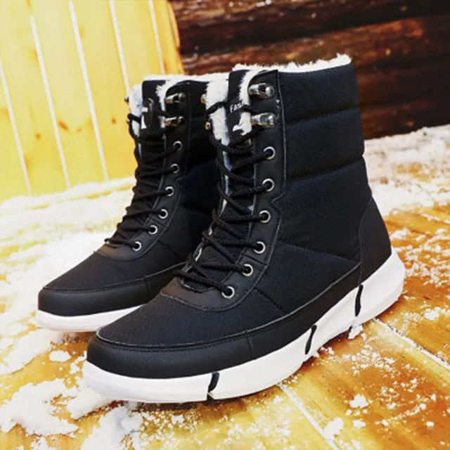 Large Size Winter Men's Boots – Warm Plush Ankle Boots, Sweat-Wicking High-Top Snow Boots, Outdoor Sneakers for Men