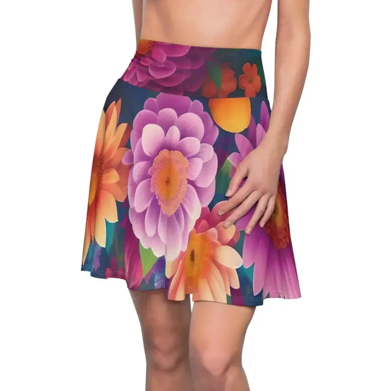 Large Vibrant Floral Skater Skirt for Women