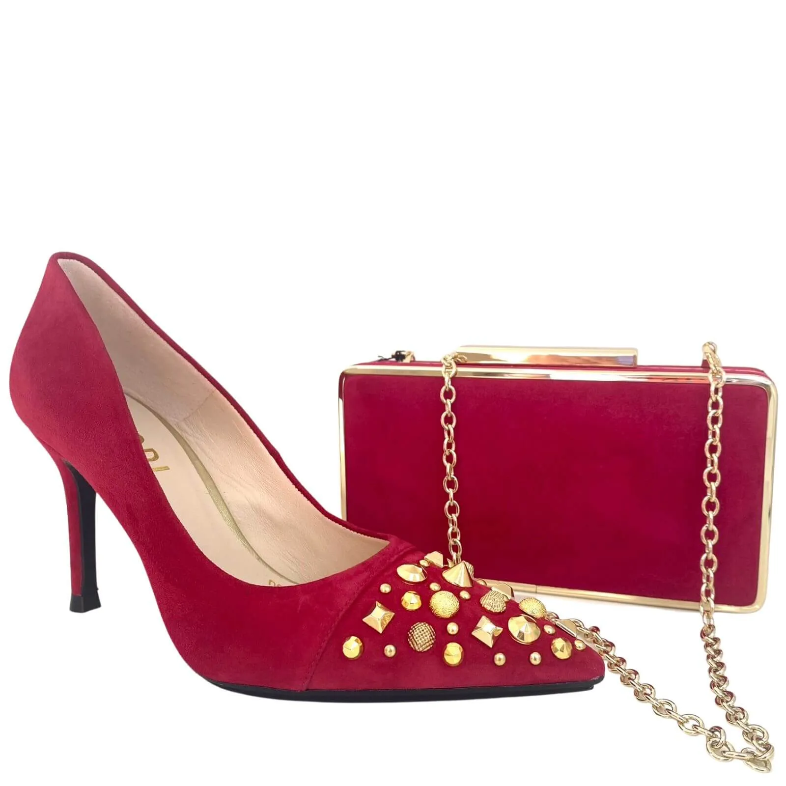 Lodi Sompo Deep Pink Suede Studded Stilettos