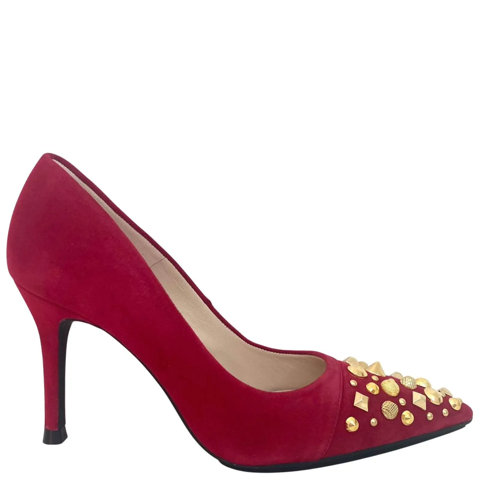 Lodi Sompo Deep Pink Suede Studded Stilettos