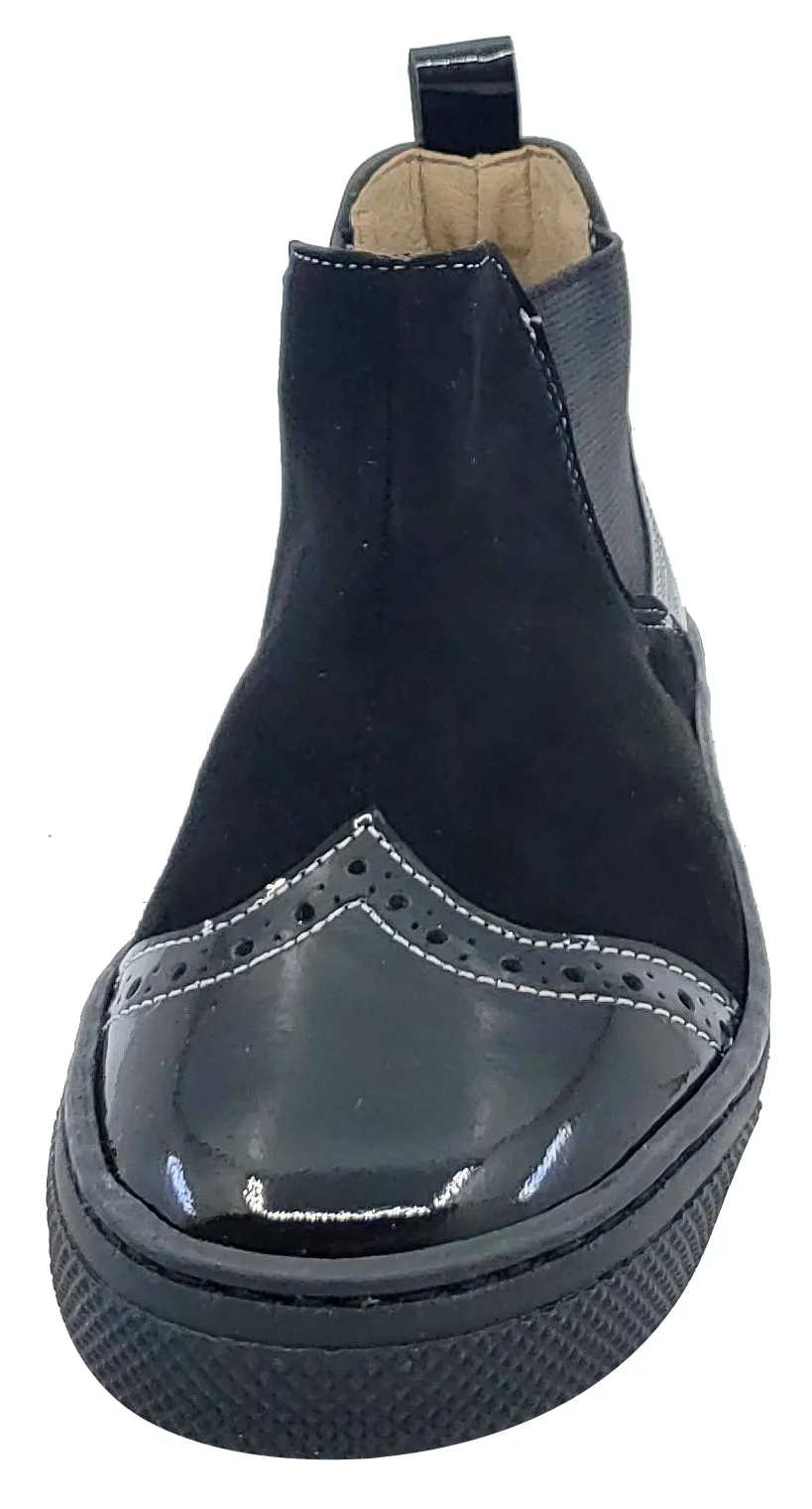 Maria Catalan for Boy's and Girl's Black Patent Suede Leather Elastic Sides Bootie