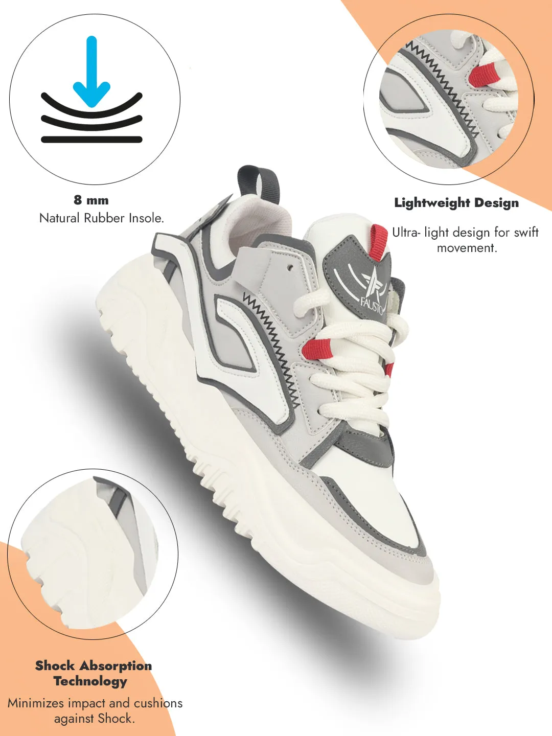 Men Grey Colorblocked Mid Top Chunky Lace Up Sneaker Shoes|Feather Lite Casual Shoes|Mid Ankle Sneaker Shoes
