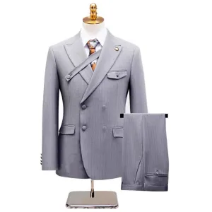 Men's 2-Piece Collar with Decorative Stripe Gray Casual Suit