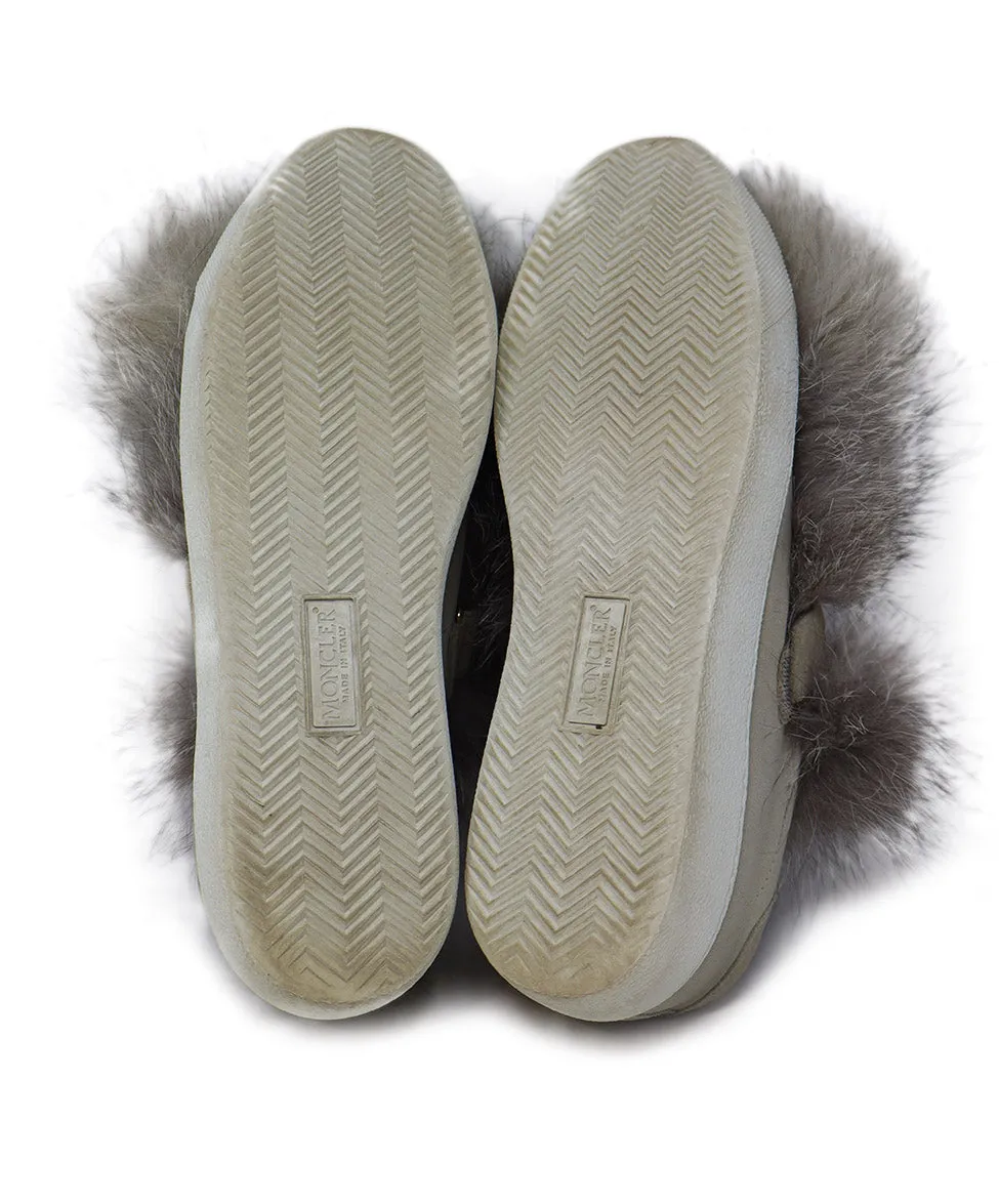 Moncler Taupe Suede & Fox Fur Sneakers sz 8