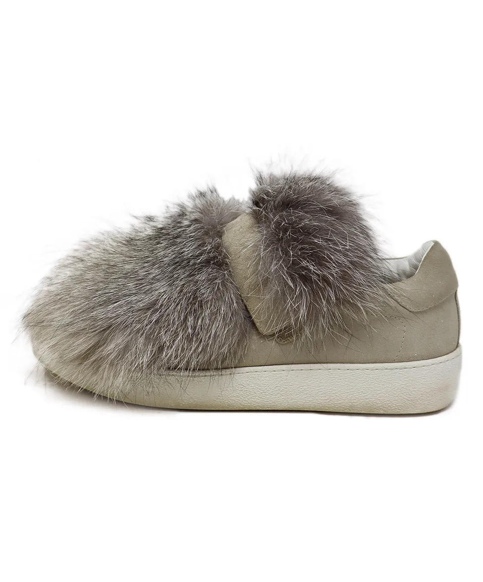 Moncler Taupe Suede & Fox Fur Sneakers sz 8